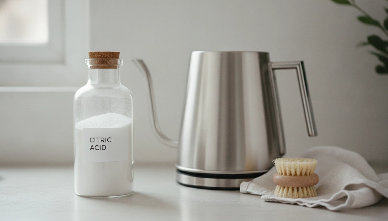 Utilisation d'acide citrique pour détartrer une bouilloire naturellement.