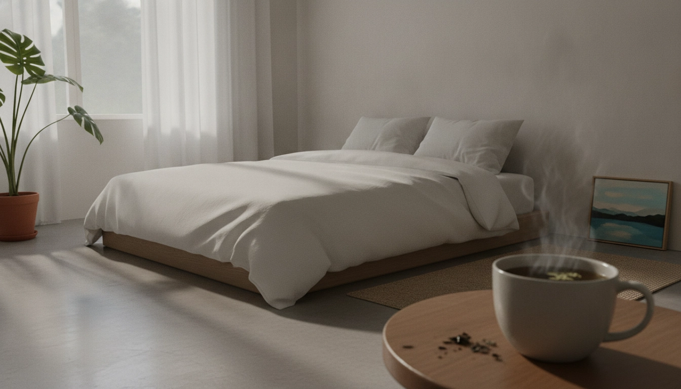 Une chambre lumineuse et minimaliste idéale pour intégrer pleine conscience routine matinale bien-être.