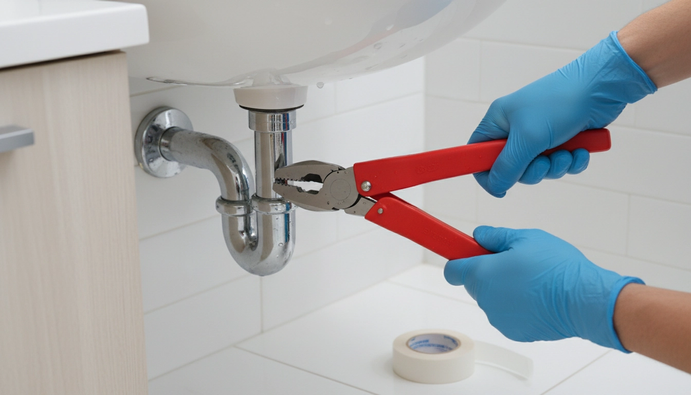 Réparation facile d'une fuite sous évier à l'aide d'une pince multiprise et de ruban téflon.