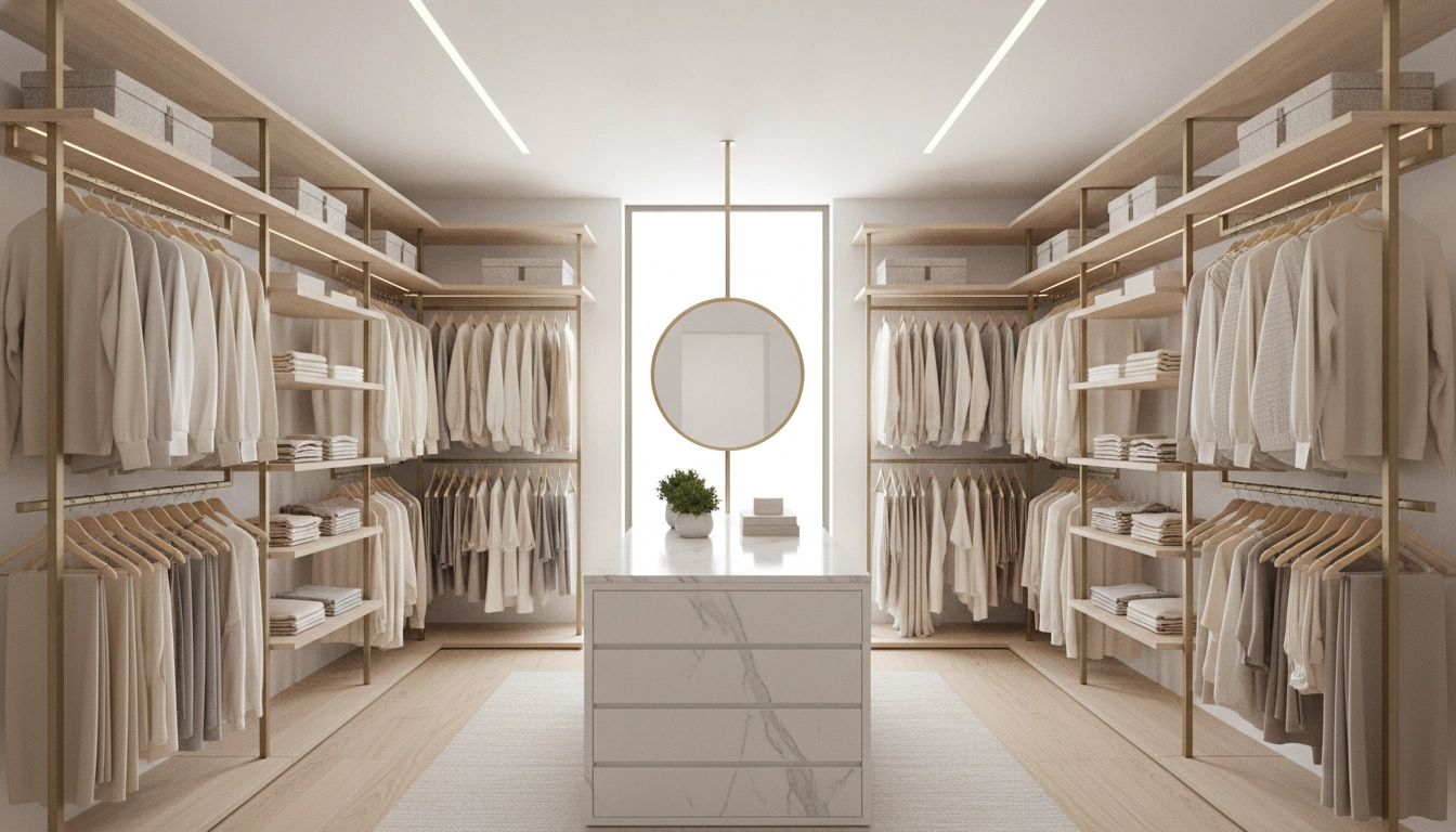 Un dressing minimaliste parfaitement organisé pour illustrer comment maintenir un dressing rangé quotidiennement astuces.