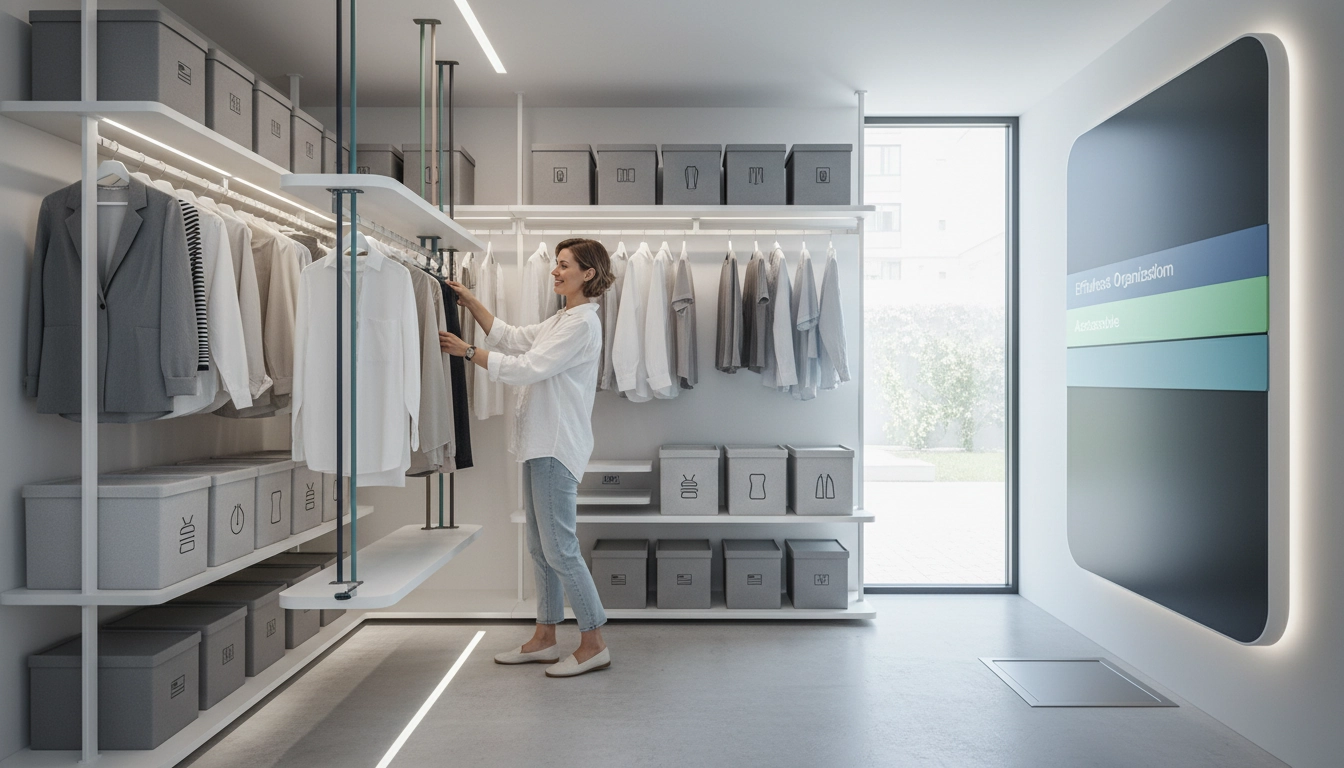 Une armoire parfaitement organisée et aérée illustrant le succès d'une méthode tri dressing durable et minimaliste.