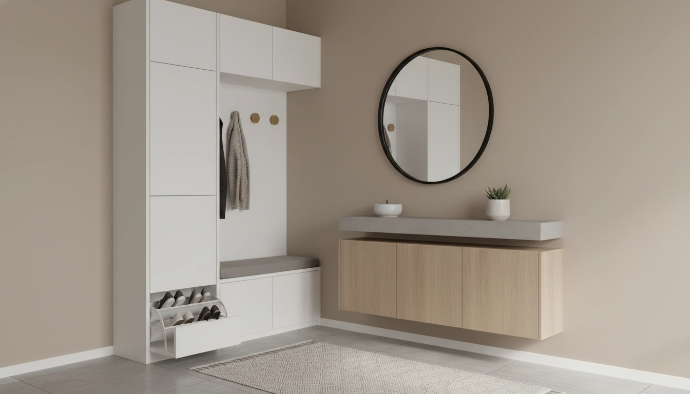 Aménagement d'une entrée avec des meubles rangement optimisé entrée petite