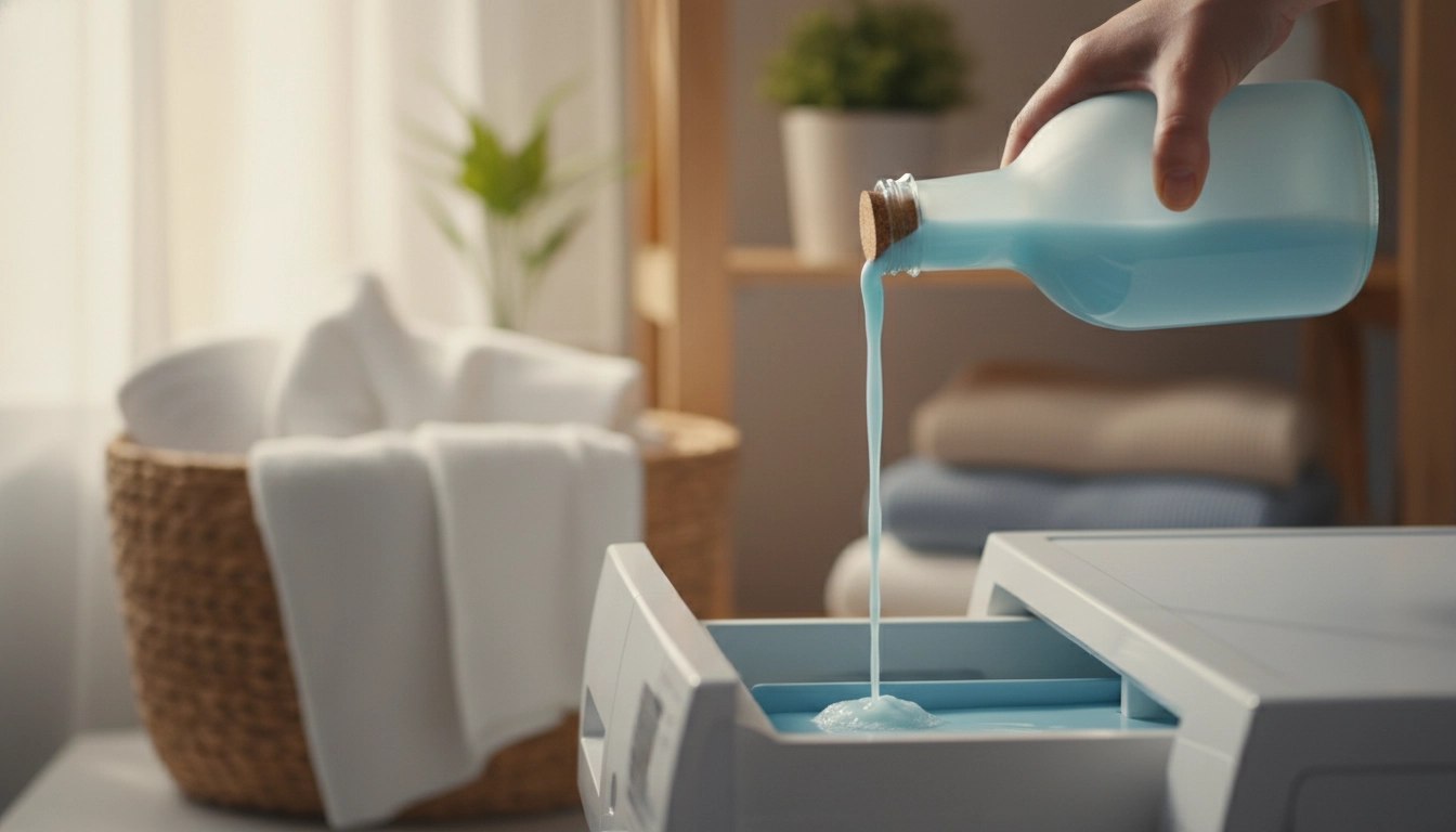 Bouteille en verre contenant de la lessive maison à base de savon de Marseille