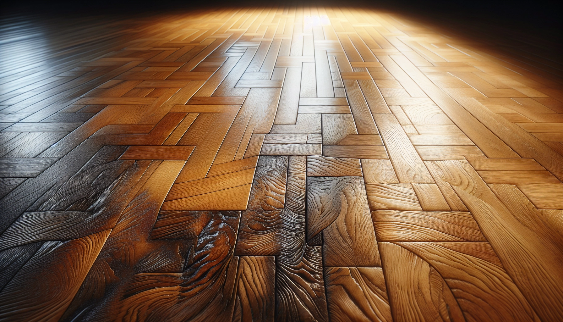 Parquet ancien en chêne massif après nettoyage profond et recirage, résultat brillant et revitalisé