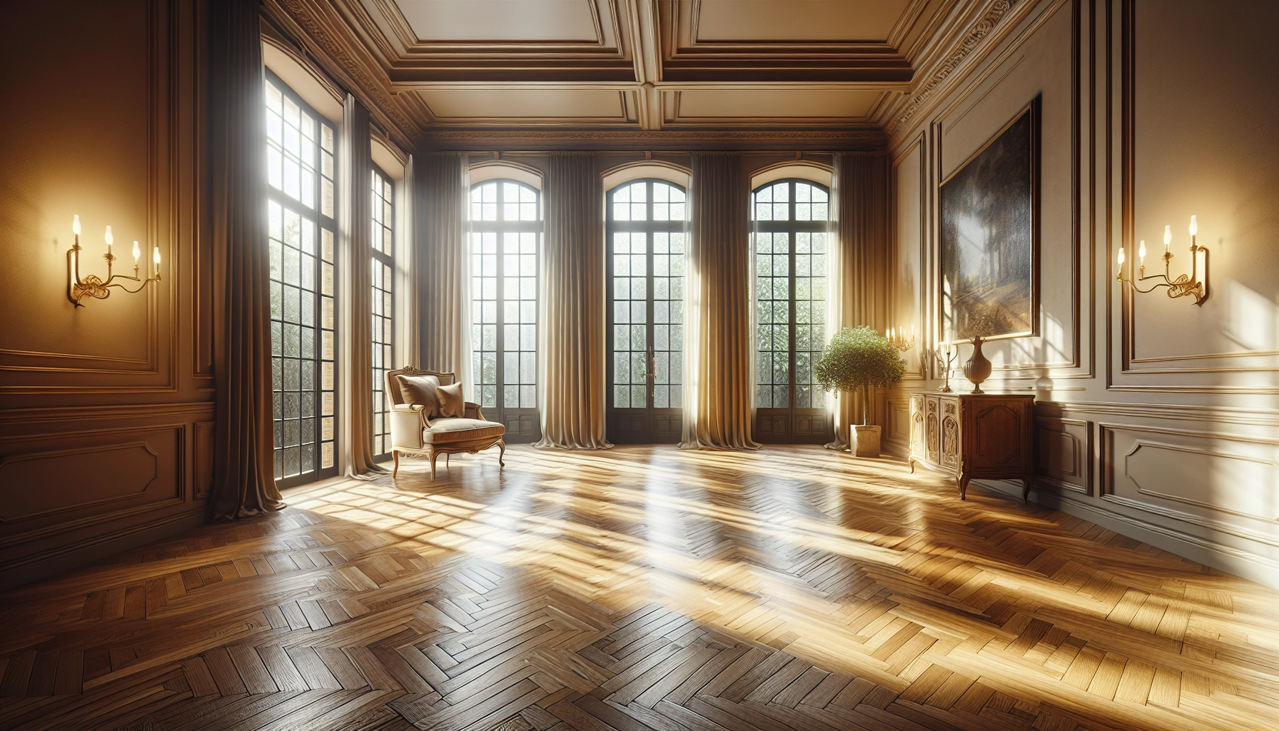 Parquet ancien en point de Hongrie parfaitement entretenu après nettoyage profond et recirage