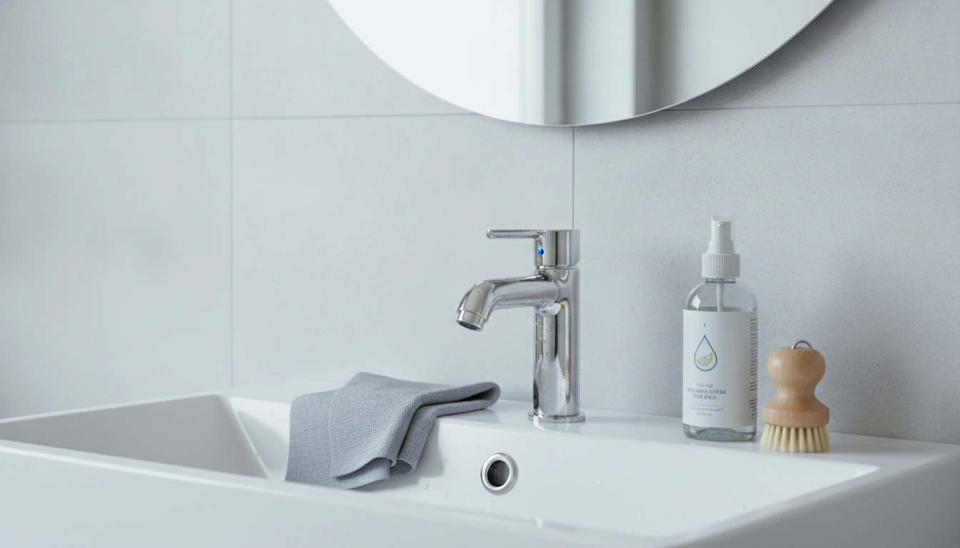 Nettoyage rapide calcaire robinetterie salle bain avec un chiffon et du vinaigre blanc