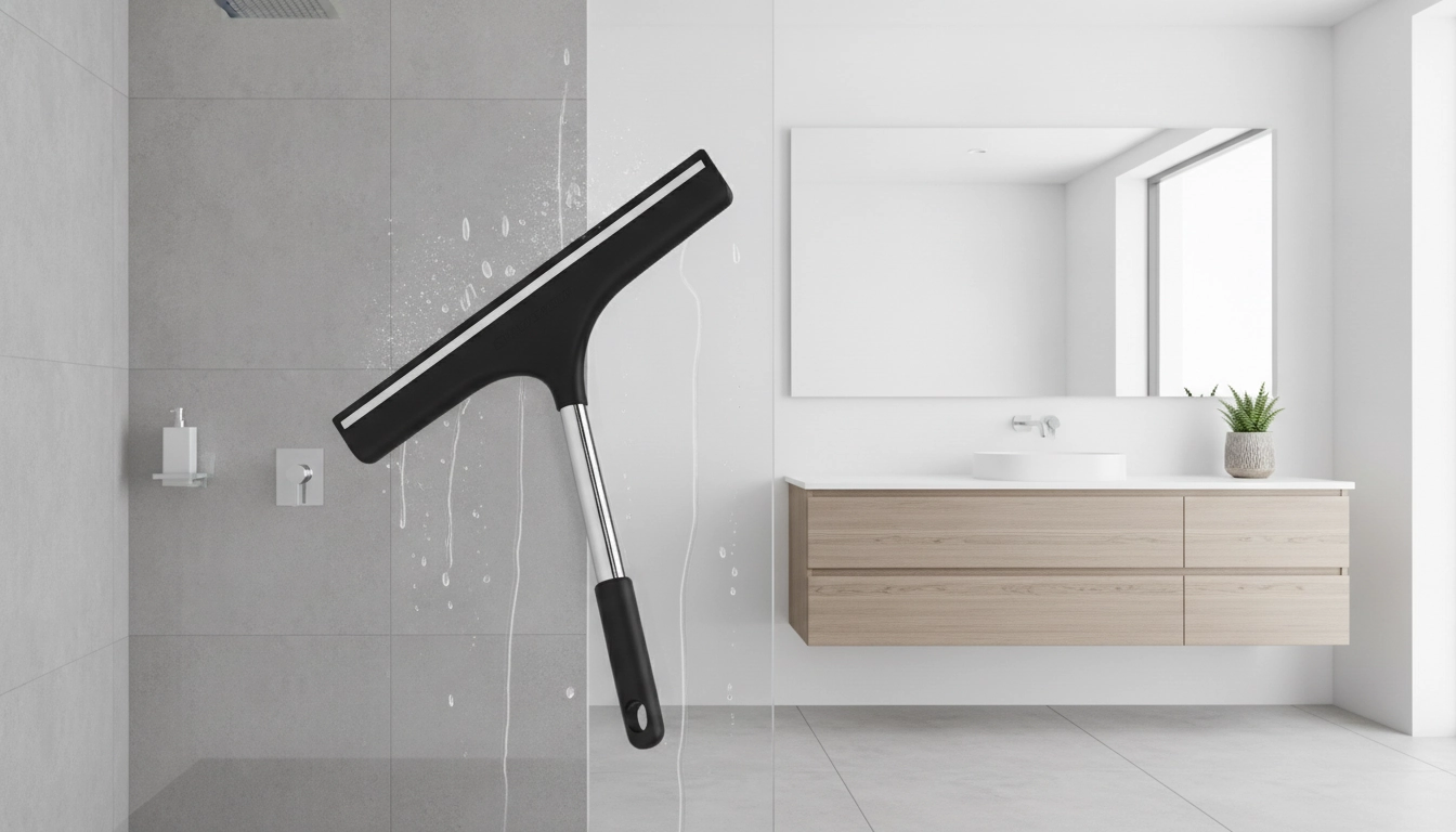 Illustration du nettoyage salle bain 5 minutes quotidien avec une raclette