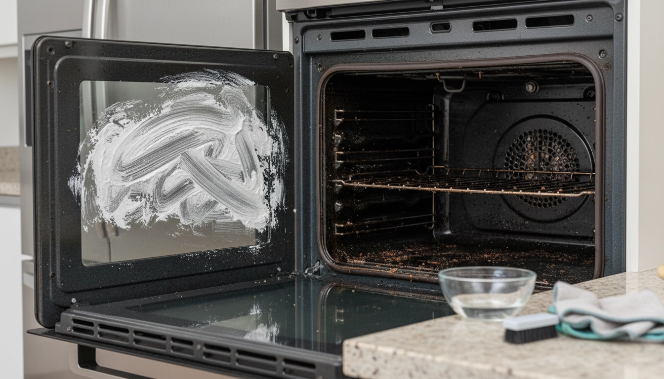 Nettoyage du four de cuisine avec une pâte de bicarbonate de soude, méthode naturelle sans frotter