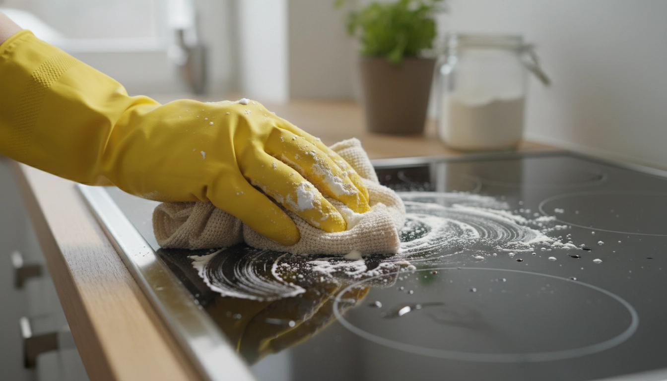 Application d'une pâte de bicarbonate de soude pour dégraisser une plaque de cuisson de manière écologique