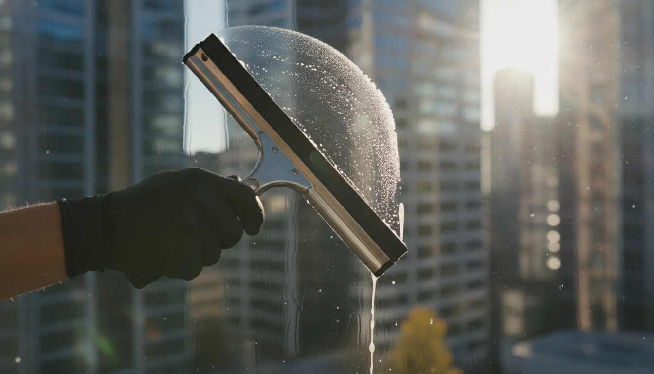 Technique professionnelle pour nettoyer vitres traces sans produits avec une raclette.