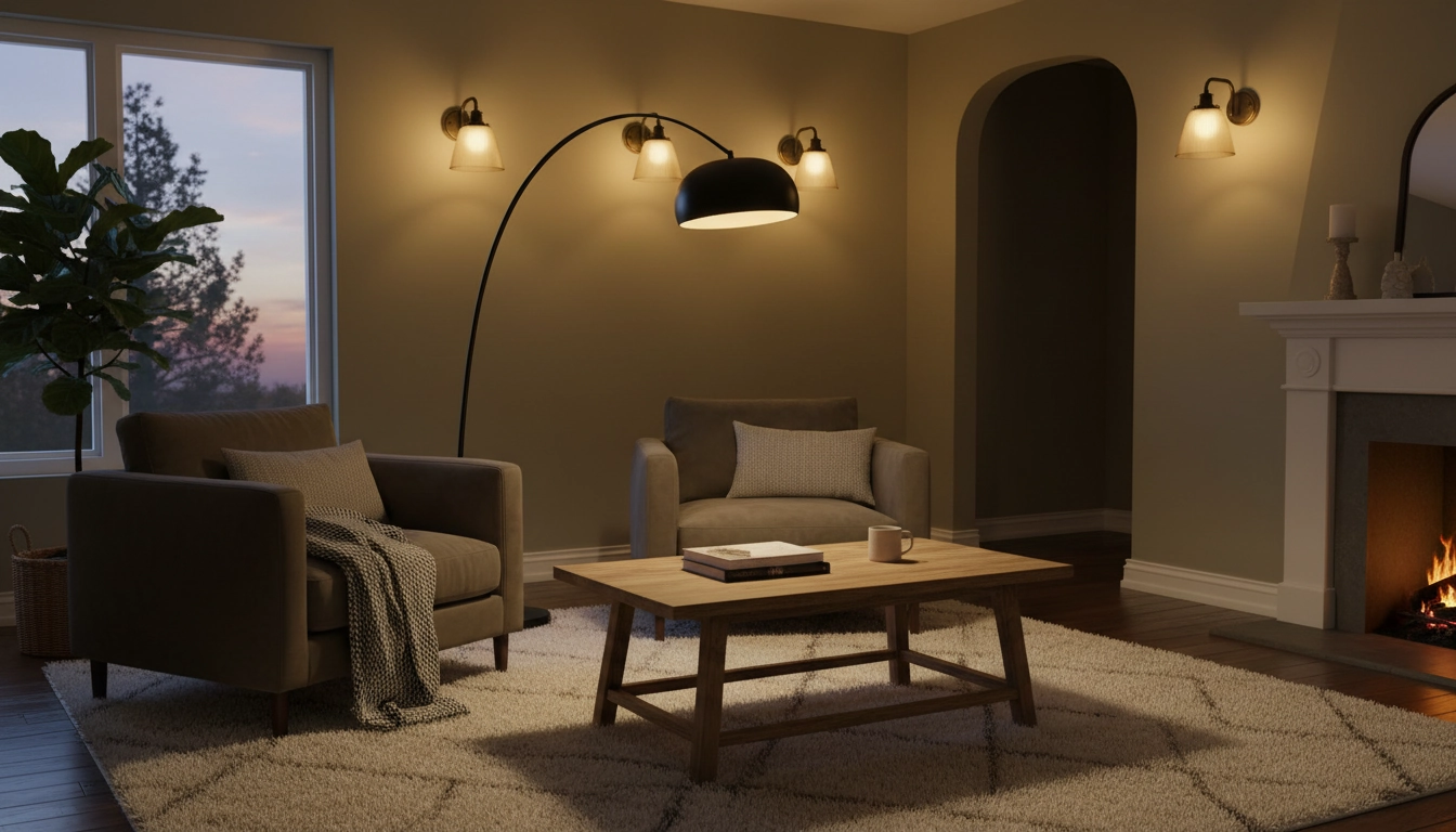 Utilisation stratégique de l'éclairage en strates pour guider les pas dans le salon.