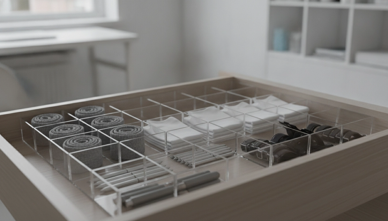 Tiroir bien organisé avec des séparateurs modulables pour un gain d'espace.