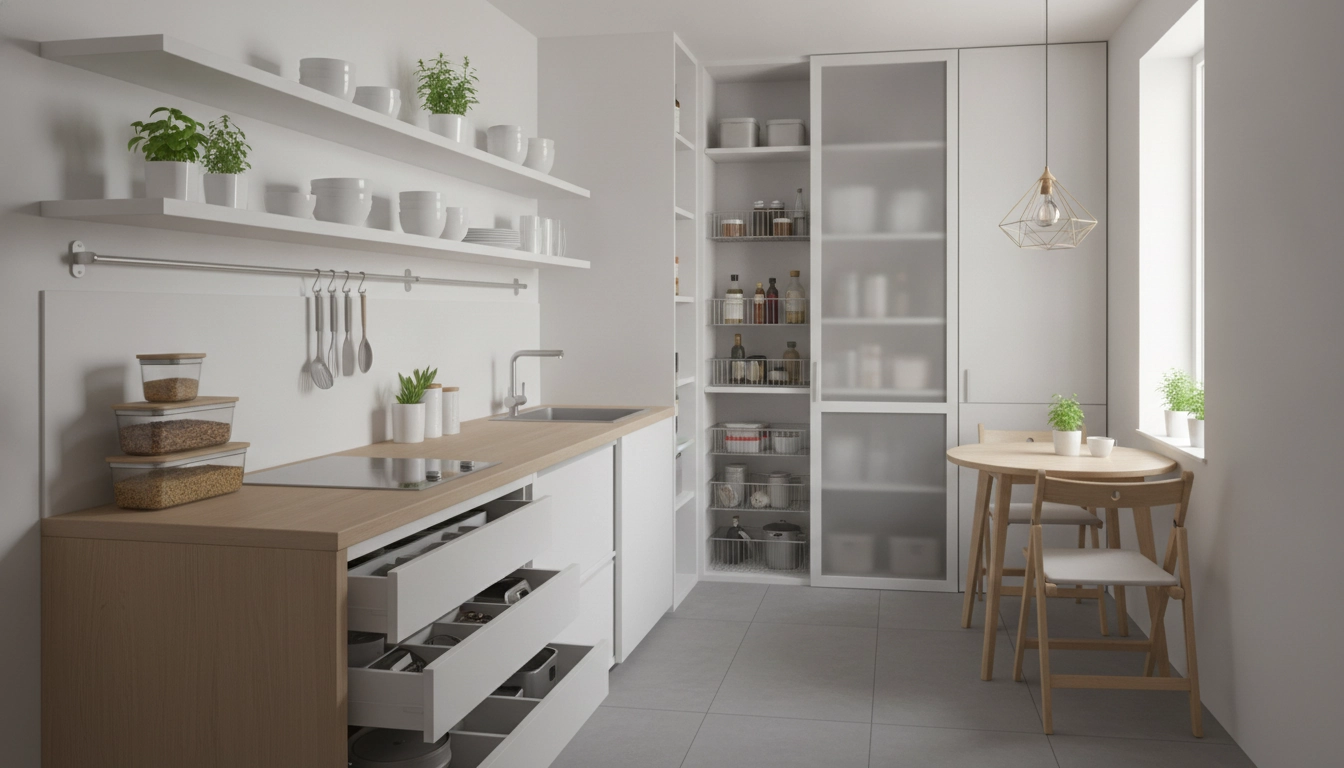 Cuisine moderne et lumineuse conçue pour optimiser petit espace cuisine fonctionnelle.