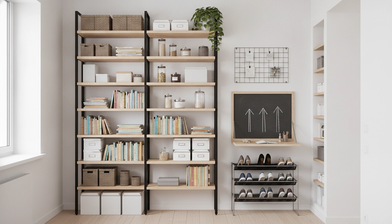 Une étagère murale moderne pour optimiser petit espace rangement vertical dans un appartement citadin.