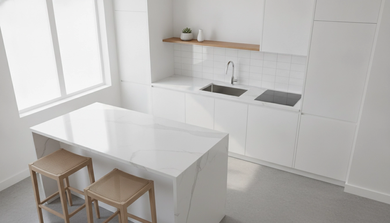 Cuisine lumineuse et épurée pour optimiser plan travail petite cuisine sans encombrer