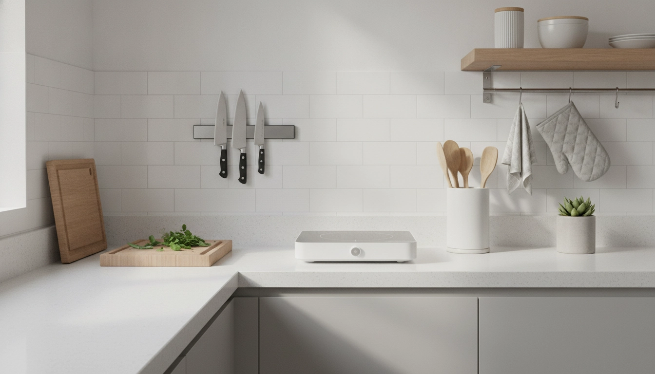 Une cuisine moderne et minimaliste permettant d'optimiser plan travail petite cuisine sans encombrer les surfaces.