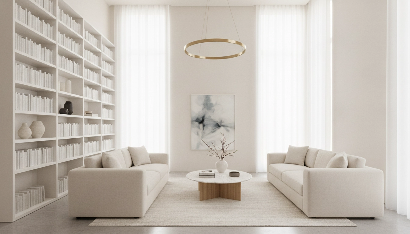 Exemple parfait pour optimiser rangement vertical avec meubles dans un salon moderne.