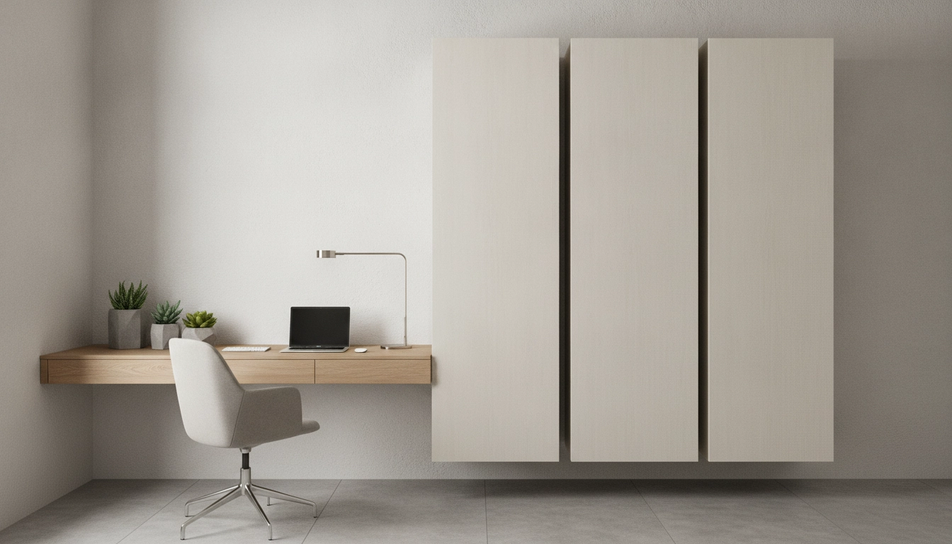 Bureau organisé utilisant des solutions pour optimiser rangement vertical avec meubles.
