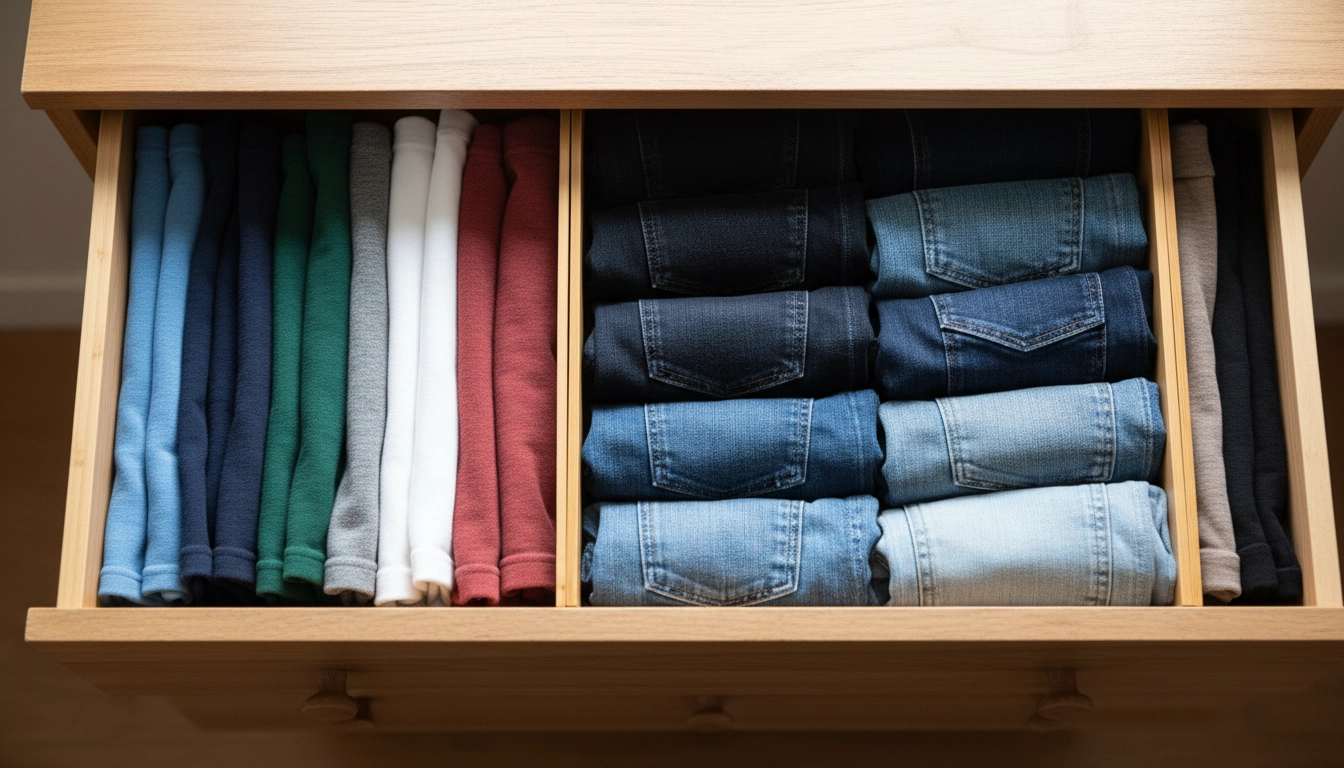 Technique de pliage vertical dans les tiroirs d'un dressing pour un rangement ordonné et gain de place maximal