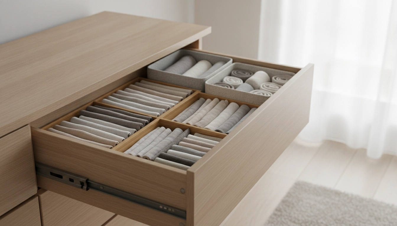 Une méthode efficace pour organiser tiroirs dressing diviseurs boîtes avec des compartiments en bambou.
