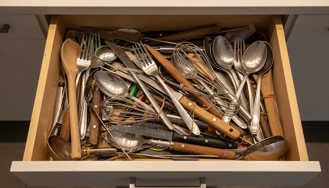 Avant et après l'application de nos organiser tiroirs petite cuisine astuces pour un rangement optimal.