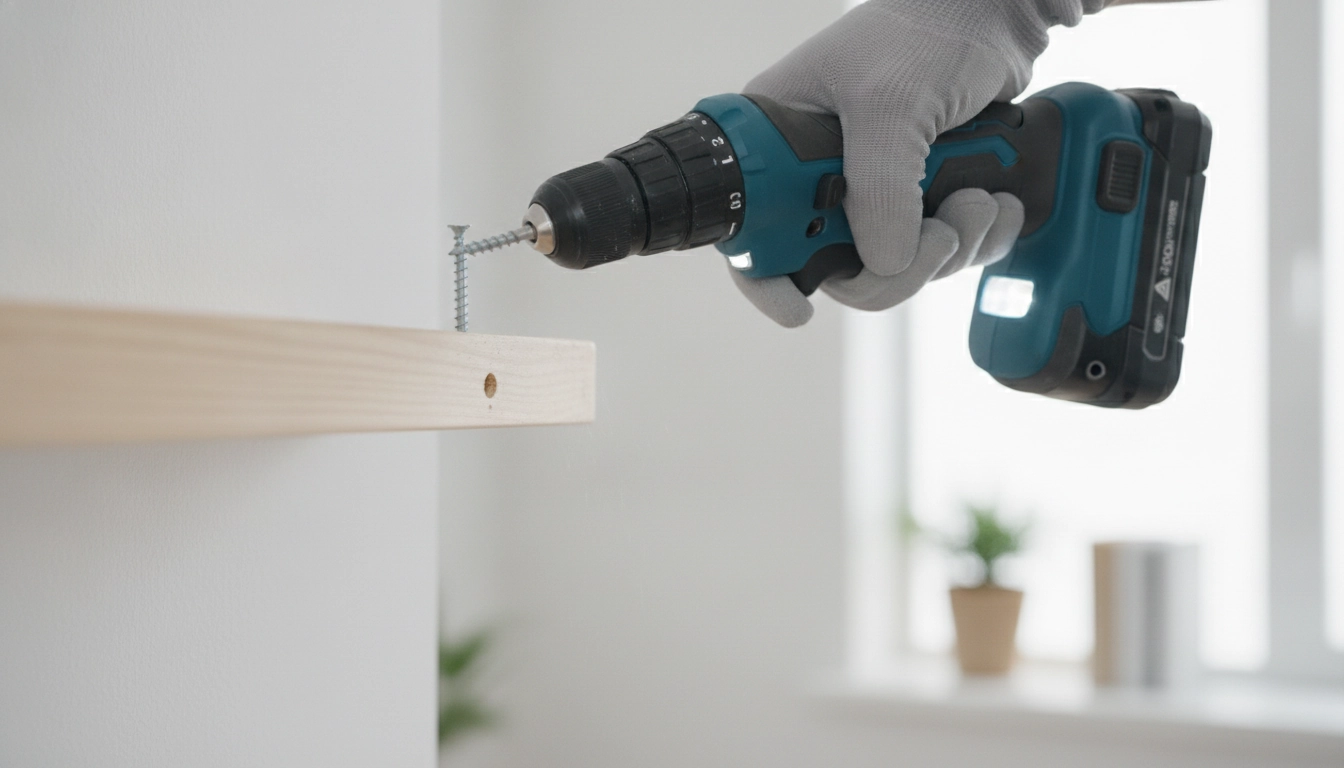 Installation d'une étagère murale avec les outils appropriés pour débutant.
