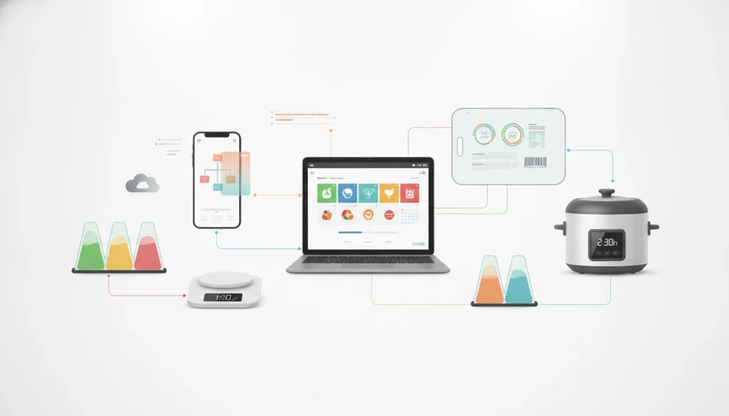 Une personne organisant sa semaine avec des outils planification repas semaine application sur une tablette.