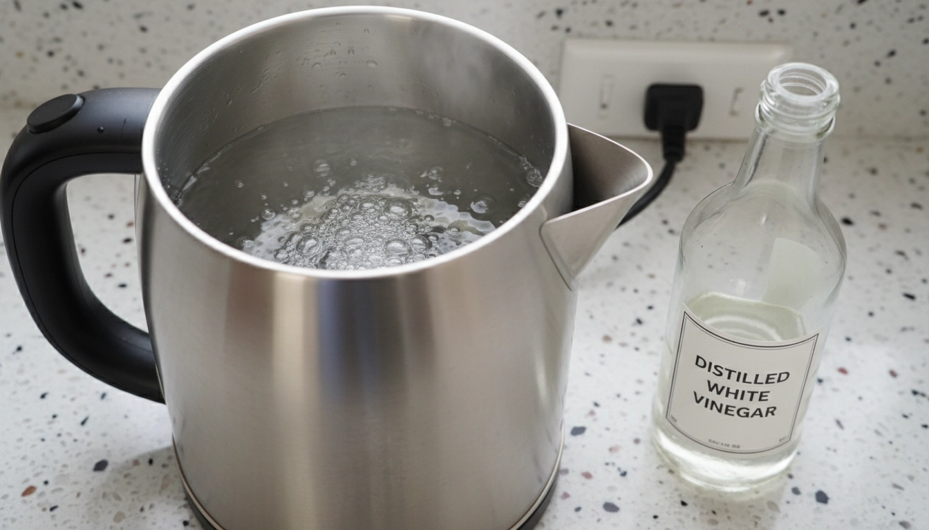 Détartrage naturel et efficace d'une bouilloire électrique avec du vinaigre blanc.