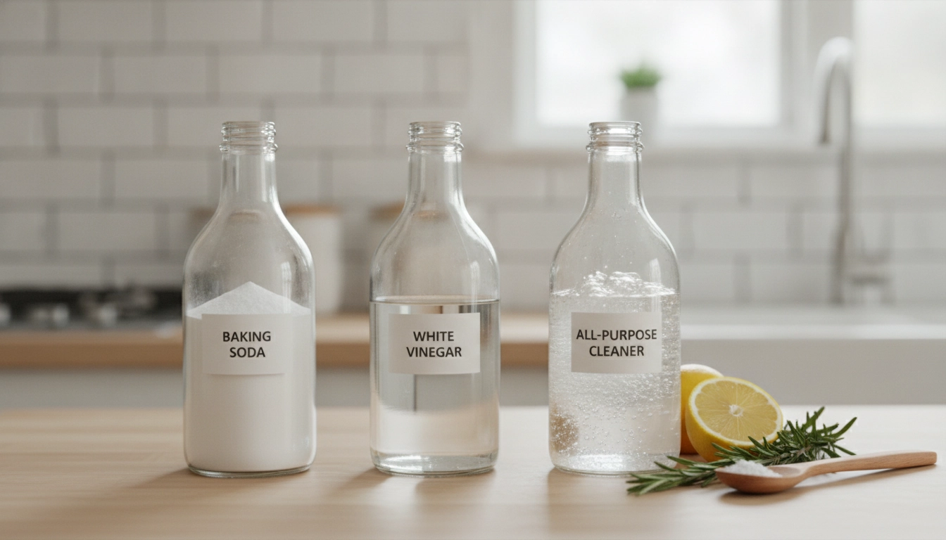 Le matériel nécessaire pour passer produits ménagers chimiques aux naturels en toute simplicité.