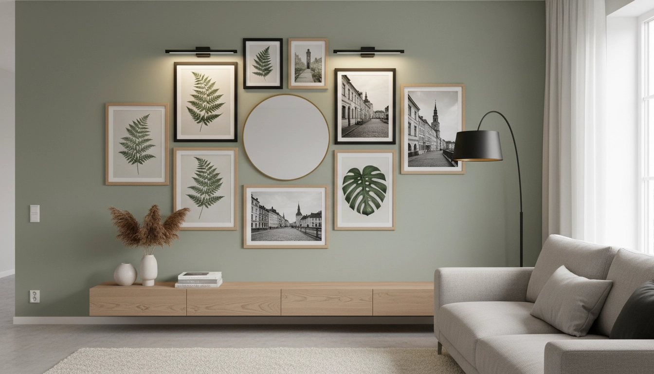 Galerie murale originale dans un salon scandinave, exemple de comment personnaliser sa décoration murale originale pour chaque pièce