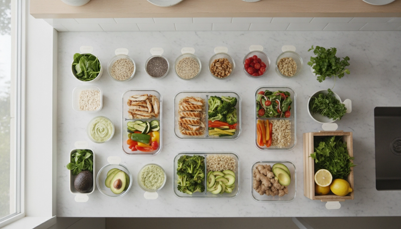 Ingrédients frais organisés pour une planification repas semaine rapide menu efficace