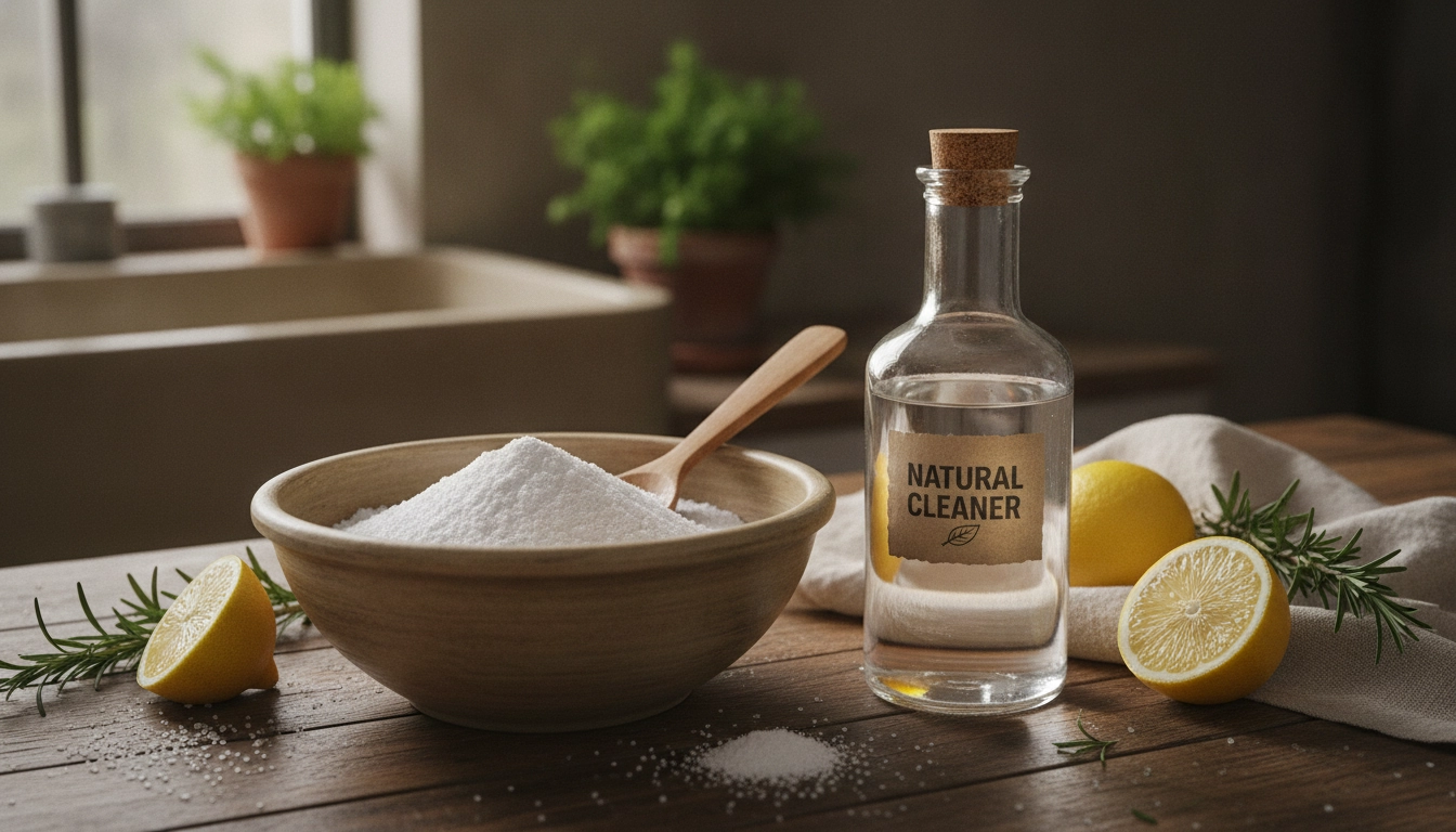 Préparation d'un mélange naturel de nettoyage au vinaigre et bicarbonate