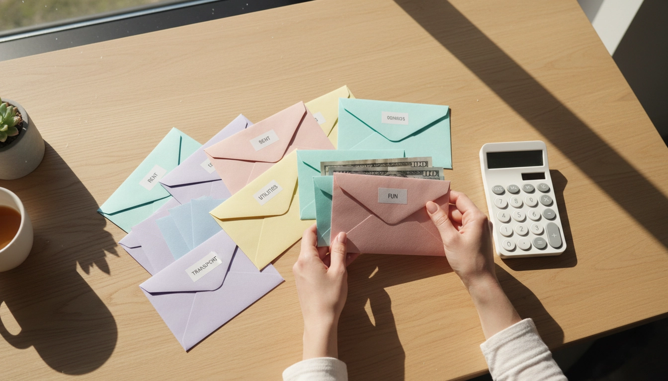 Personne organisant ses enveloppes pour prevoir imprévus gestion budget familial