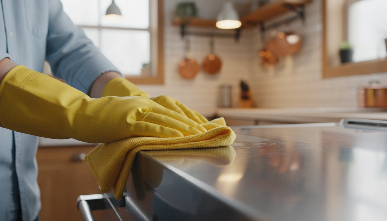 Nettoyage facile d'un four en inox avec un chiffon en microfibre et des solutions naturelles