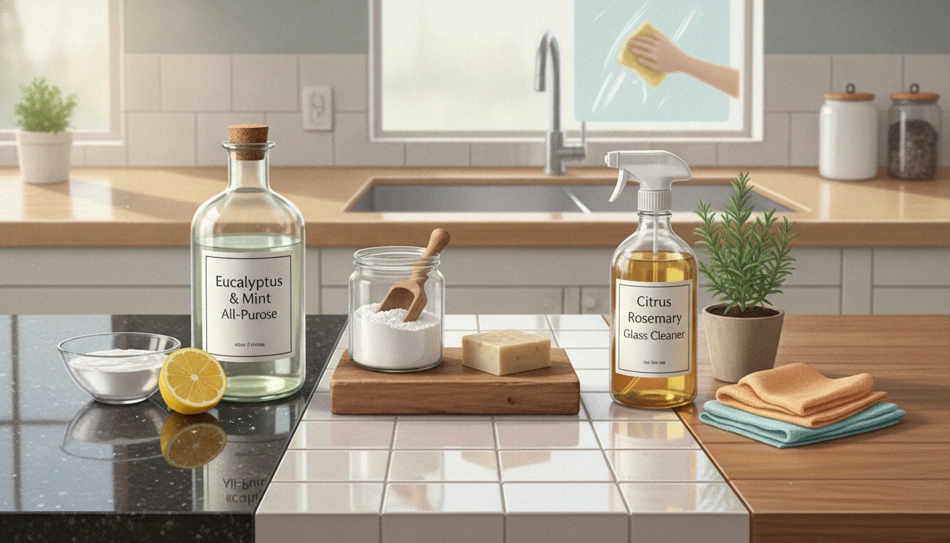 Nettoyage écologique de cuisine avec des produits ménagers naturels efficaces surfaces spécifiques