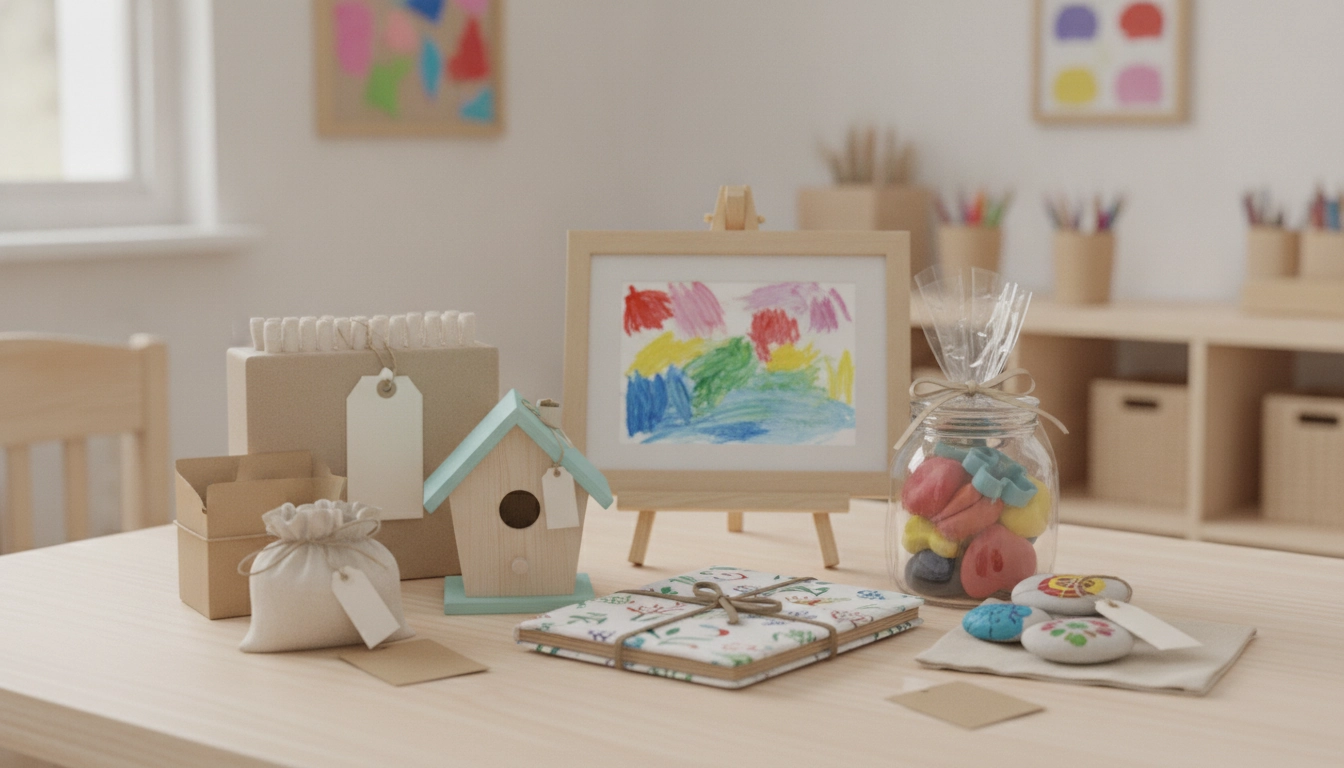 Enfant souriant travaillant sur des projets bricolage enfants cadeaux faits main à la maison
