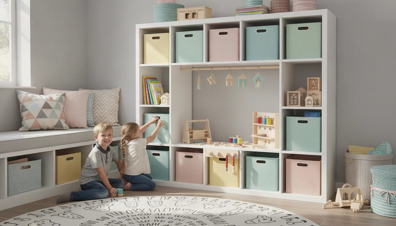 Enfant aidant à peindre des boîtes de rangement en bois pour sa chambre
