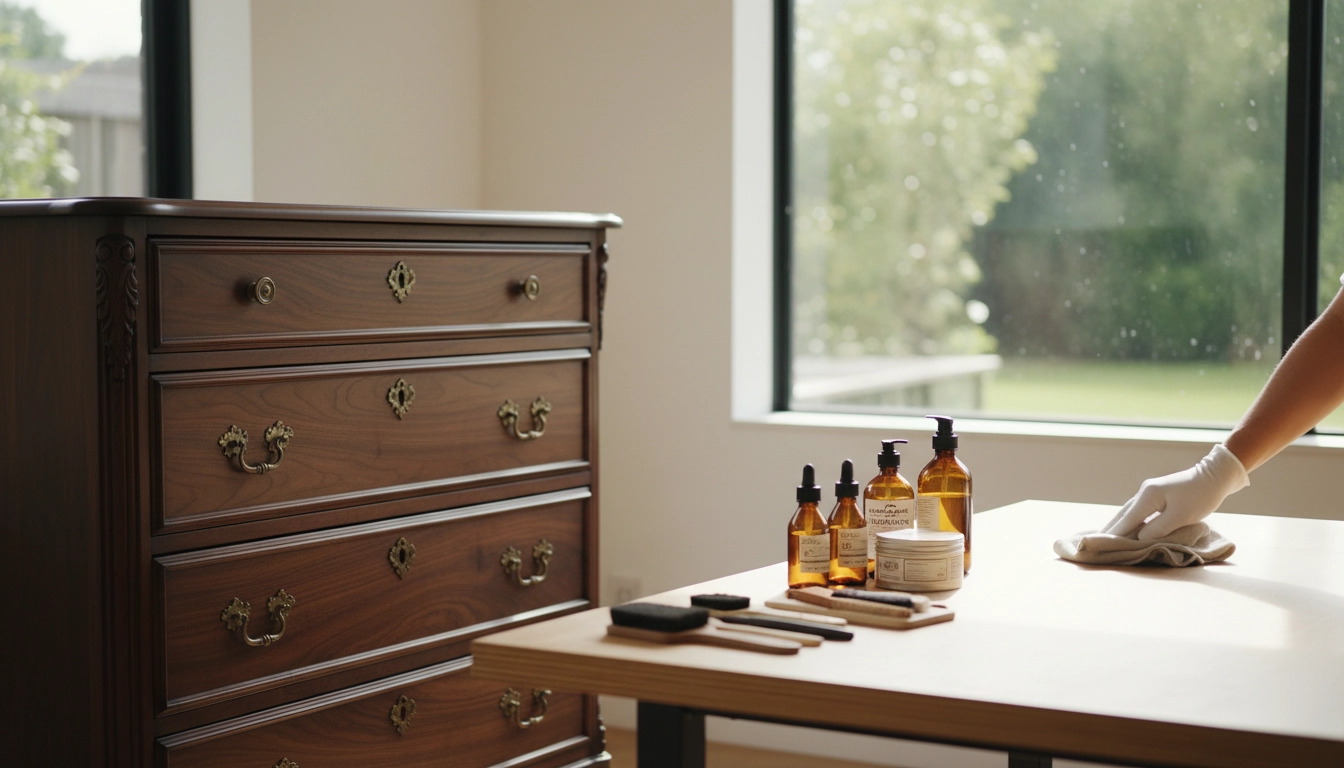 Artisan appliquant délicatement de la cire naturelle pour protéger meuble ancien restauré entretien de qualité.