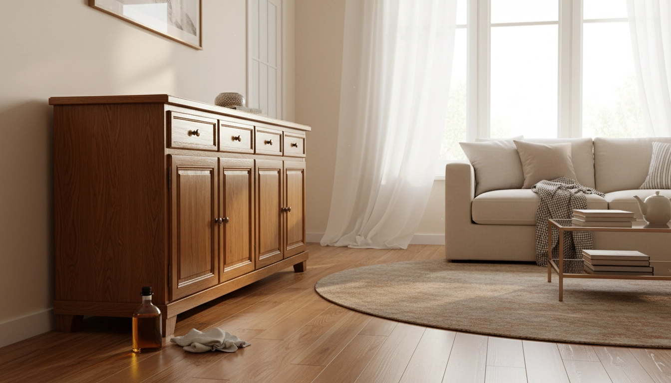 Buffet en chêne massif entretenu avec de l'huile pour protéger les meubles en bois du soleil et de l'humidité