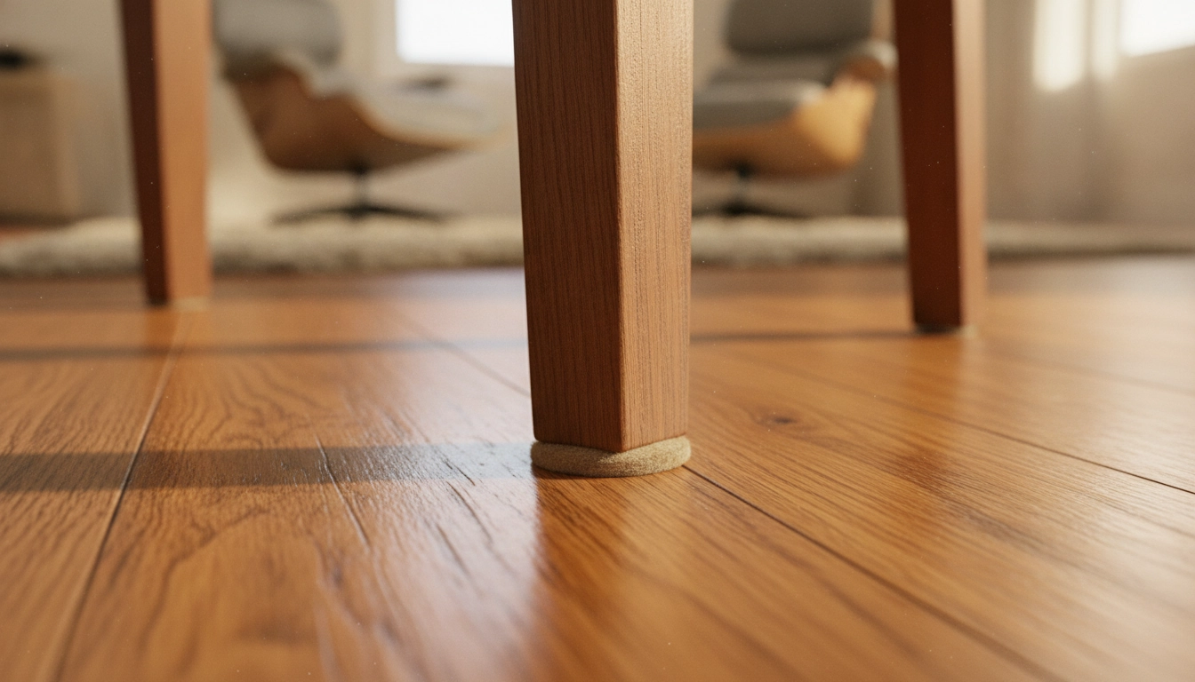 Installation de patins en feutre pour protéger parquet rayures animaux meubles