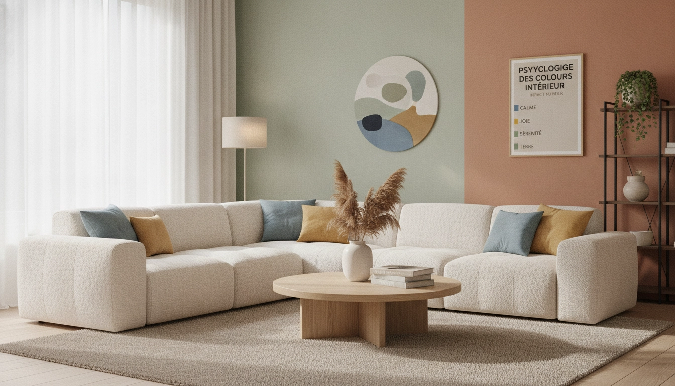 Un salon lumineux démontrant la psychologie des couleurs intérieur impact humeur sur le bien-être.