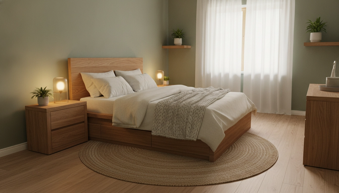 Chambre à coucher avec des murs vert sauge pour une atmosphère apaisante.