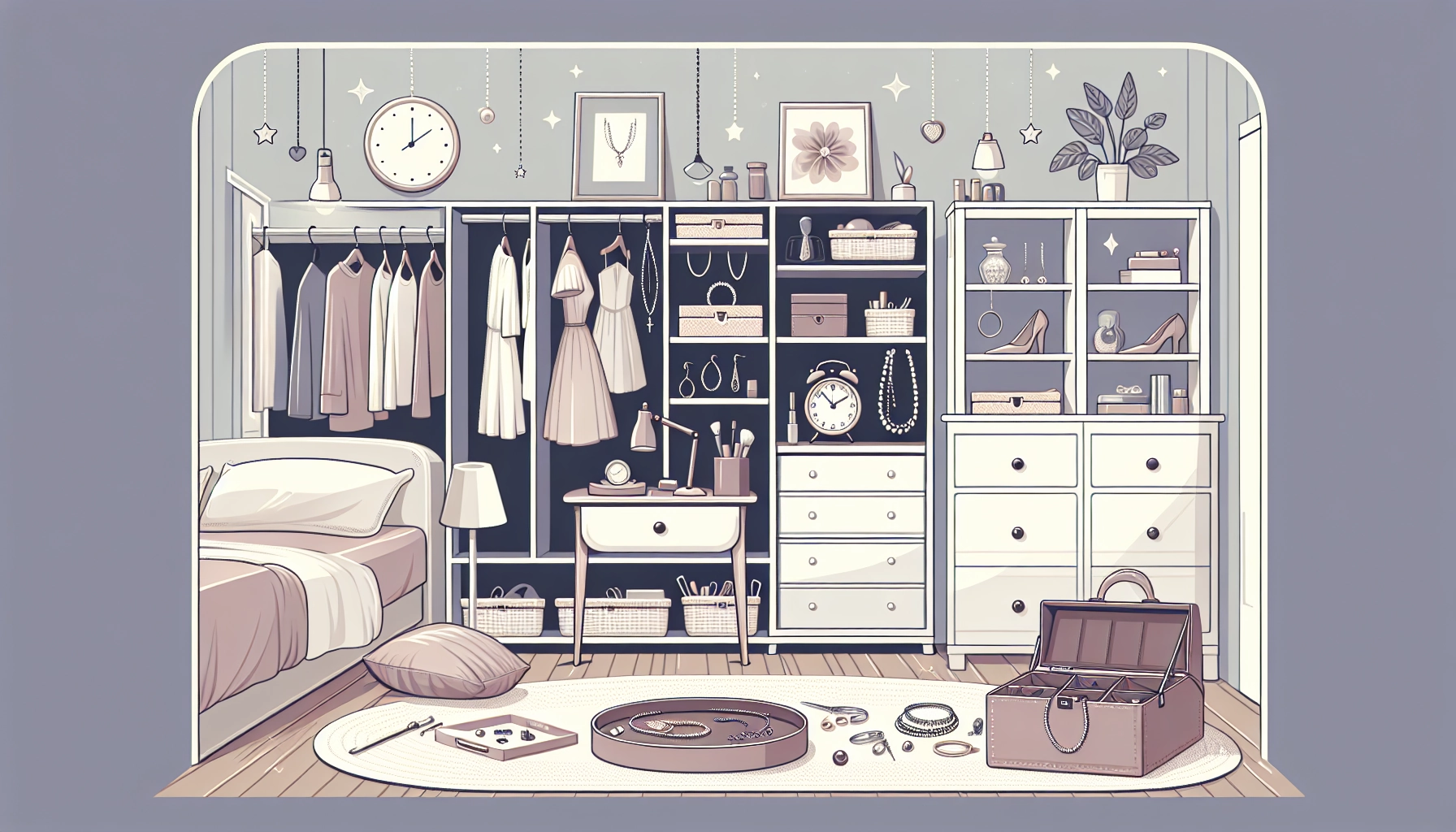 Plateau de rangement bijoux accessoires chambre bien organisé sur une coiffeuse en bois