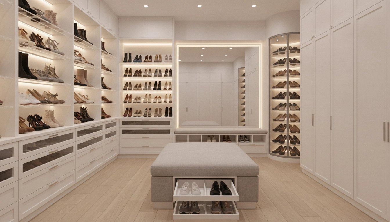 Dressing moderne avec un système de rangement chaussures dressing solutions bien organisé