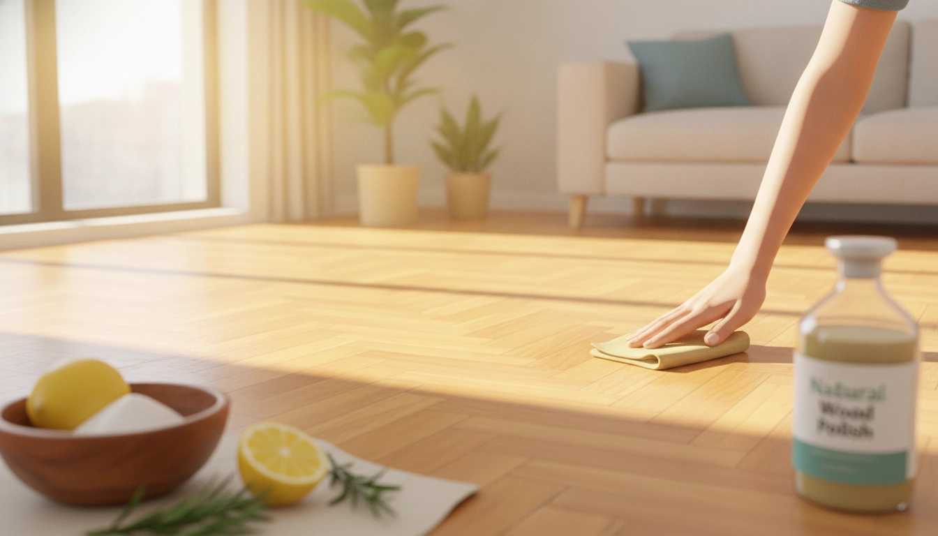 Un parquet en bois brillant et rénové grâce à des méthodes naturelles