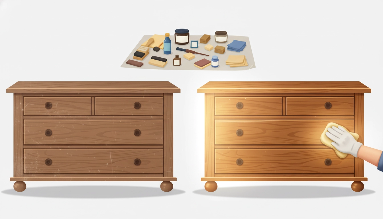 Une personne en train de restaurer éclat meubles bois ternis avec un chiffon doux et de la cire naturelle.