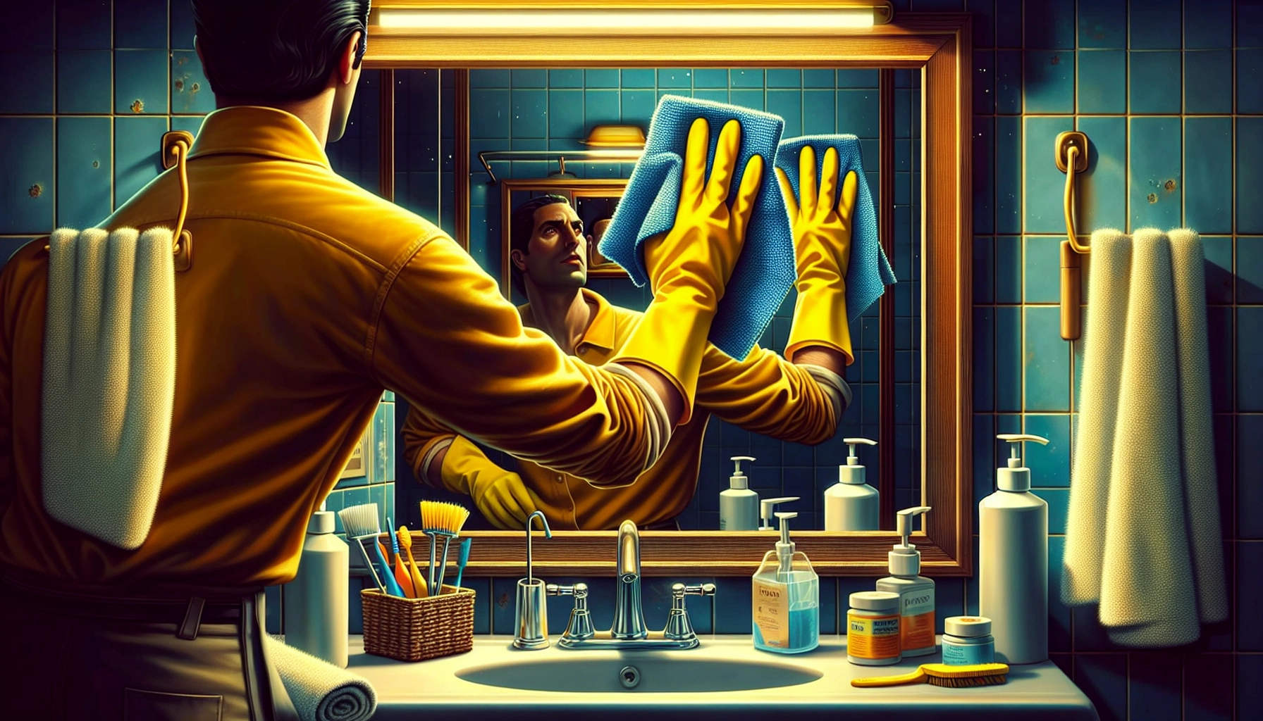 Nettoyage rapide du miroir de salle de bain dans le cadre d'une routine hebdomadaire express efficace