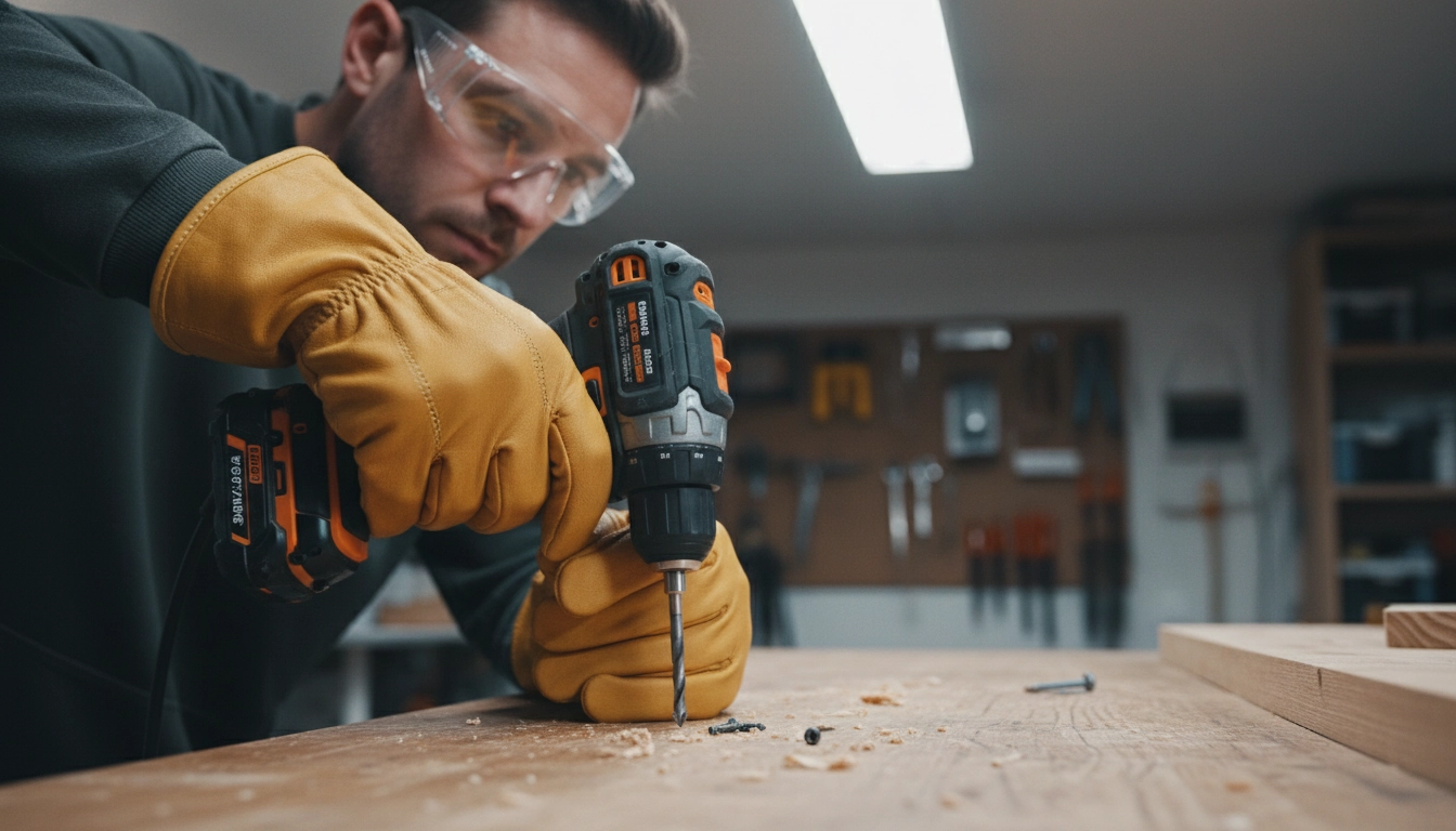 Personne appliquant nos sécurité outils bricolage débutant conseils en portant des lunettes et des gants.