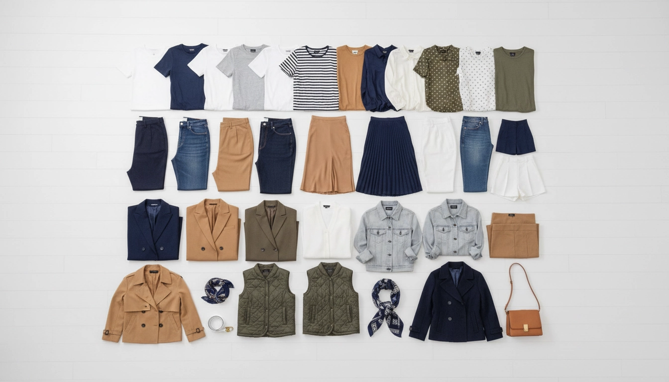 Garde-robe capsule minimaliste avec 30 pièces coordonnées en couleurs neutres pour un dressing épuré