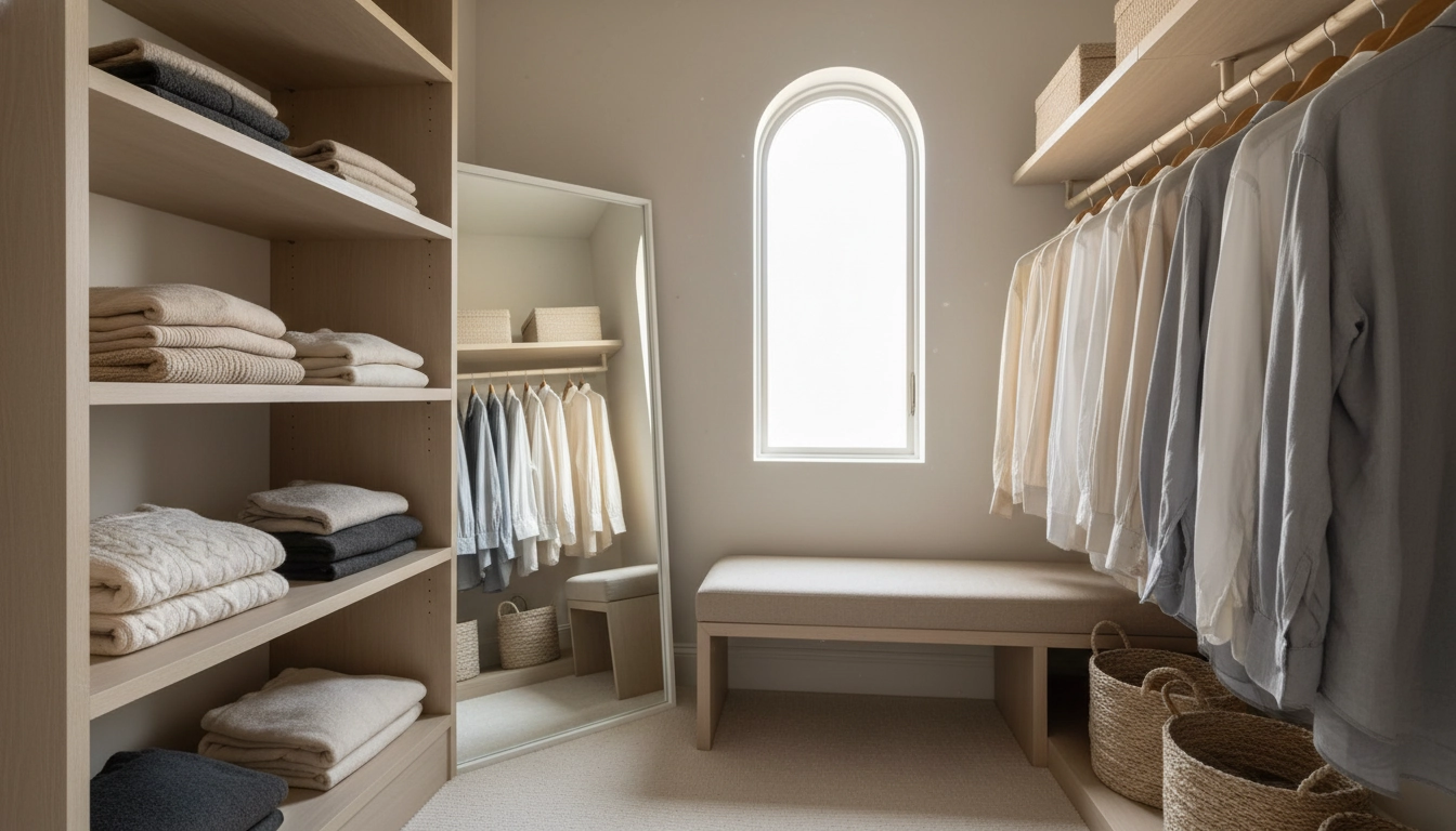 Dressing minimaliste et bien rangé grâce à des méthodes de pliage efficaces pour un gain de place optimal.
